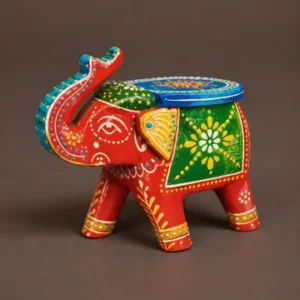 Handcrafted Wooden Elephant Decorative Showpiece Rajasthani Hand Painted Hathi Idol Home Decor Table Decor