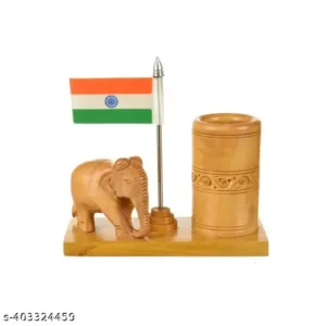 Wooden Pen Holder With Elephant Antique