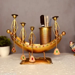 Handcrafted Kerala Boat Shaped Metal Showpiece With Pen Stand 10X8 Inch
