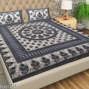 Jaipuri Cotton Bedsheet With 2 Pillow Covers - Grey