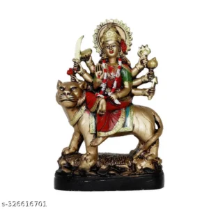 Goddess Durga Maa Idol Antique Multicolour Decorative Durga Mata Murti For Home Temple Pooja Mandir Hindu Devi Sherawali Mata Statue For Navratri Durga Puja Office Decor Diwali Housewarming Religious Gift Showpiece 8 Inch