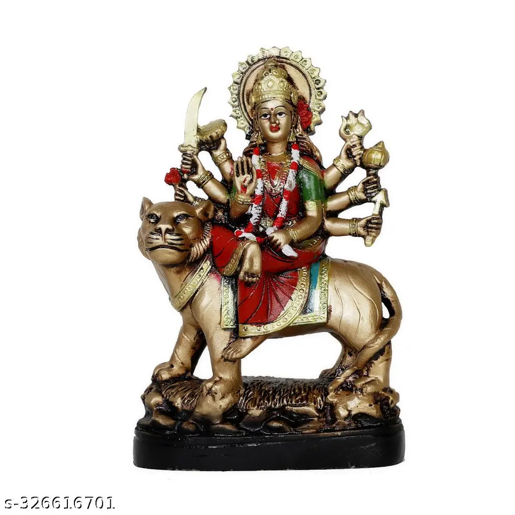 Goddess Durga Maa Idol Antique Multicolour Decorative Durga Mata Murti For Home Temple Pooja Mandir Hindu Devi Sherawali Mata Statue For Navratri Durga Puja Office Decor Diwali Housewarming Religious Gift Showpiece 8 Inch