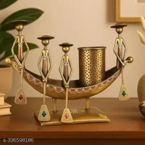 Boat Shape Pen Pencil Holder Golden Color Table Top Best Metaliron Antique Decorative Pen Pencil Stand Holder Flower Pot Showpiece Decor Gift For Office Home