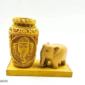 Wooden Ashoka Pen Holder with Elephant