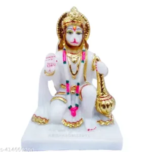 Marble Dust White Aashirwad Hanuman Bala Ji Murti Statue Idol Home Pooja Office Decor Gifted Piece Idol Size 7 Inches Multicolor