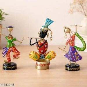 Metal Tribal Musician Showpiece With Diya For Home Decor Combo 7 Inch