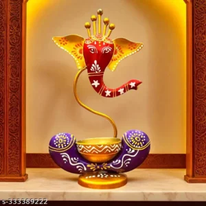 Metal Ganesha Tealight Holder 17cm 7 Inch Handcrafted Showpiece