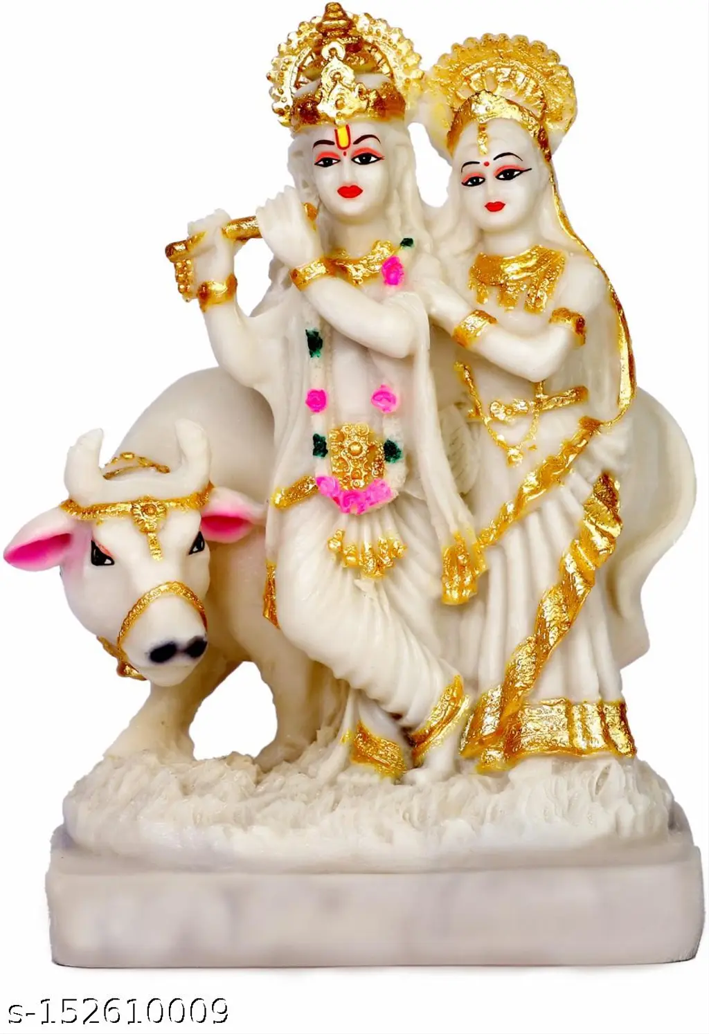 Radha Krishna Cow Idol White Radha Krishna Murti With Cow For Home Temple Pooja Room Decor Shri Radha Krishna Idol For Mandir Vastu Daily Worship Decorative Religious Showpiece For Home Office Diwali Gift Janmashtami Housewarming Festival Gifting 10 Inch