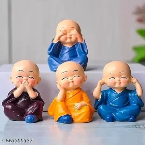 Mini Buddha Monk Figurines Set of 4 Colorful Resin Mini Statues for Home Decor Desk Display Gifting Charming Meditating Monk Showpieces