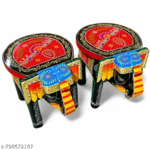 2 Colourful Handicraft Wooden Elephant Stool Hathi Stool Black With Multiple Colours Design Decorative Side Table Thanks Giving Wooden Puja Chowki Rajasthani Bajot Multiple Use Desk In Elephant Figurine8 Inch Height And 11 Inch Length Combo Set 2 Home Decor