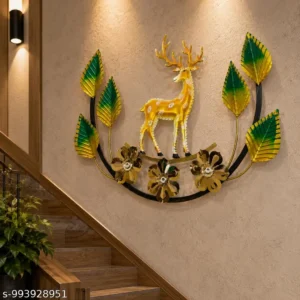 Handmade Golden Deer Metal Wall Decor With Elegant Leaf Design For Home Living Room Bedroom Office Cafe And Hotel Decoration