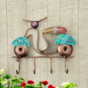 Handcrafted Vintage Scooter Wall Key Holder Artistic Home Decor With Storage Hooks