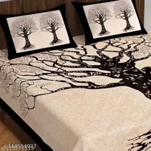 Graceful Cotton Bedsheet With 2 Pillow Covers - Black Botanical