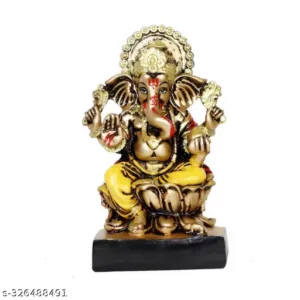 Lord Ganesha Idol For Home Temple Pooja Golden Brown Finish Ganpati Murti Sitting On Lotus God Vinayaka Ganesh Statue For Mandir Office Living Room Decor Ganesha Idol Spiritual Gift For Diwali Ganesh Chaturthi Housewarming Festivals Antique Finished 7 Inch