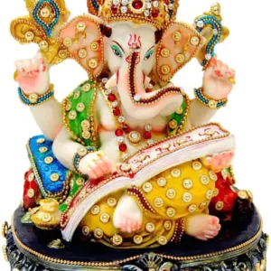 Lord Ganesha Idol For Home Temple Office Decor Shree Ganesh Murti With Stone Decorative Ganesha Statue For Pooja Mandir Vastu Feng Shui Showpiece For Gift For Diwali Ganesh Chaturthi Housewarming Wedding Festive Decor 8 Inch