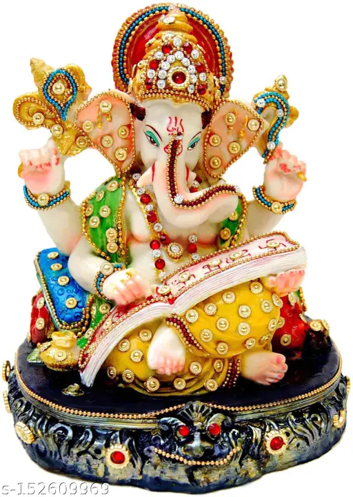 Lord Ganesha Idol For Home Temple Office Decor Shree Ganesh Murti With Stone Decorative Ganesha Statue For Pooja Mandir Vastu Feng Shui Showpiece For Gift For Diwali Ganesh Chaturthi Housewarming Wedding Festive Decor 8 Inch