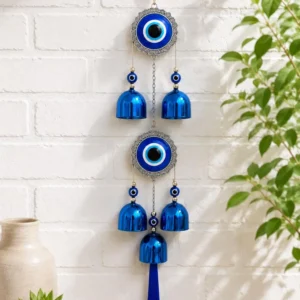 Premium Evil Eye Wall Hanging With Metal Bells And Tassel Nazar Battu Home Decor Turkish Blue Eye Hanging For Main Door Entrance Office Balcony Gift