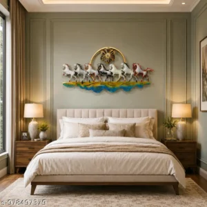 Elegant Seven Running Horses Wall Decor With Floral Accent