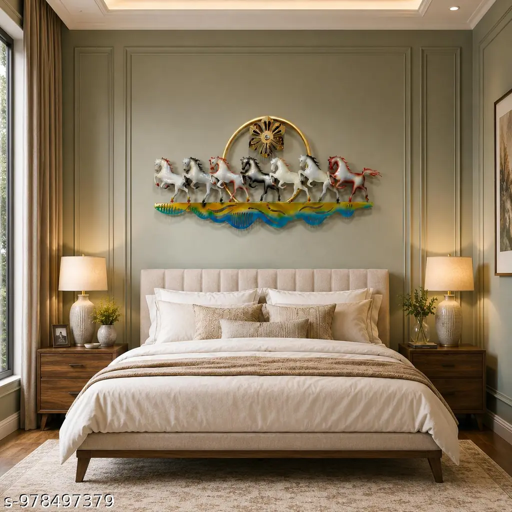 Elegant Seven Running Horses Wall Decor With Floral Accent