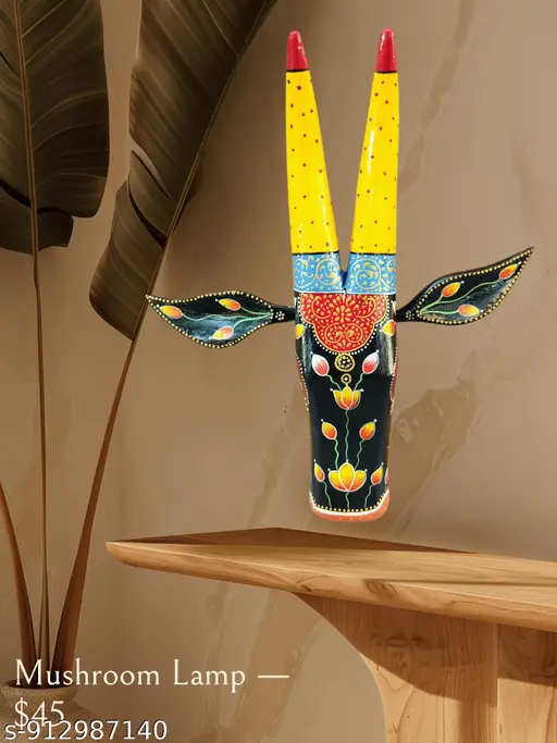 Handcrafted Wooden Cow Face Head For Wall Hangings Mango Wood Fine Painting Indian Folk Art Black Yellow With
