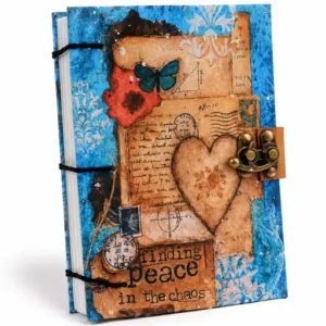 Inspirational Art Journal With Lock Finding Peace In The Chaos Collage Diary 200 Unruled A5 Pages Hand Stitched 5X7 Inch Hardcover