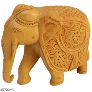 Wooden Elephant Trunk Down Carving 10 cm Showpiece