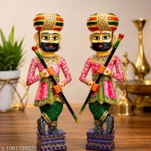 Rajasthani Wooden Chowkidar Statue Traditional Guard Decorative Showpiece Hand Painted Home Decor Hotel Decor