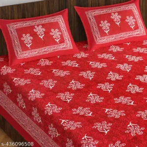 Rajasthani 100% Jaipuri Cotton Double Bedsheet With 2 Pillow Covers - Red Floral