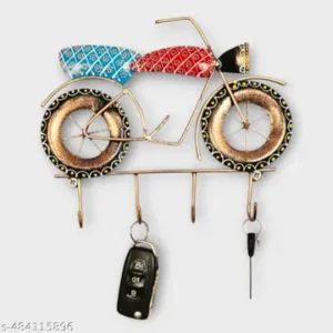 Vintage Bike Metal Key Holder Designer Wall Art With 4 Hooks 9X2X75 Inches