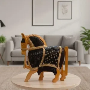 Wooden Horse Showpiece for Home Decor Antique Style 6 Inch