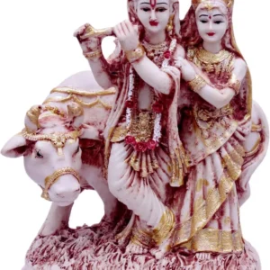 Radha Krishna Cow Idol Shri Radha Krishna Murti With Cow For Home Temple Mandir Pooja Room Decor Radha Krishna Ji Idol For Vastu Spiritual Worship Meditation Statue Decorative Religious Showpiece For Home Office Diwali Gift Janmashtami Housewarming Festival Gifting 10 Inch