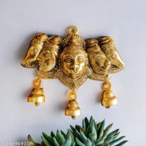 Panchmukhi Hanuman Ji Face Wall Bell Hanging Golden Finish
