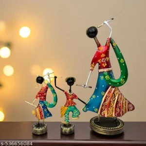 Handcrafted Iron Mom And Kids Showpiece Set Vibrant Multicolor Home Decor 125 Inch