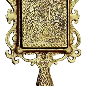 Beautifully Carved Square Shape Gold Plating Metal Hand Mirror For Makeup Travelling Framed Salon Mirror Decorative Hand Mirror Antique Item For Weddingcorporative Gift Item