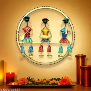 Handmade Metal Tribal Musician Wall Hanging Traditional Rajasthani Dhokra Art Decorative Showpiece 145 Inch Round Musical Wall Decor Ethnic Indian Home Decoration Festival Housewarming Gift Item