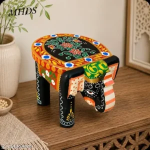 Colourful Handcrafted Wooden Elephant Stoolhathi Stool For Living Room Bed Room Black Yellow With Multiple Colours Design Decorative Side Table Thanks Giving Rajasthani Bajotmango Wood Use Blackgold And Multiple Colours Design 6 Inch Height 8 Inch Length Home Interior