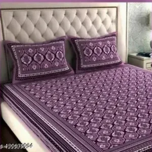 Rajasthani 100% Jaipuri Cotton Double Bedsheet With 2 Pillow Covers - Purple