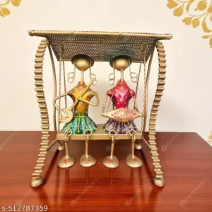Handcrafted Iron Musician Couple On Swing 10 Inch Ethnic Jhoola Showpiece