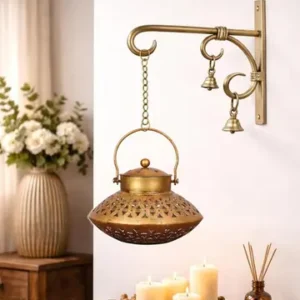 Wall Hanging Brass Finish Dhoop Daan Incense Burner With Hook Bracket Antique Look