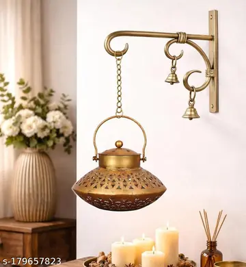 Wall Hanging Brass Finish Dhoop Daan Incense Burner With Hook Bracket Antique Look