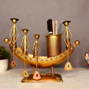 Metal Home Decorlong Kerala Boat Showpiece Pen Standstandard Multicolour