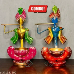 Krishna T-Light/Diya Holder Decorative Showpiece Combo Set