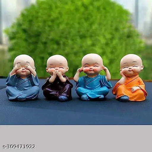 Polyresin Baby Monk Buddha Idols Standard Multicolour 4 Pieces