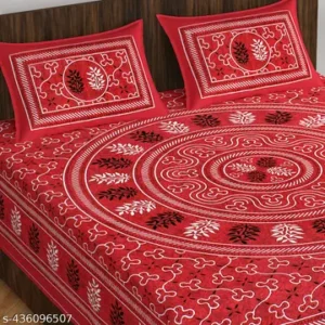 Rajasthani 100% Jaipuri Cotton Double Bedsheet With 2 Pillow Covers - Red