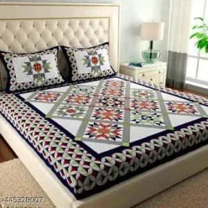 Cotton Double Bed Bedsheet With 2 Pillow Covers - Multicolor