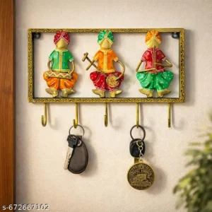 Metal Rajasthani Musician Key Holder Handpainted Wall Mounted Key Stand With 4 Hooks Decorative Home Decor For Entryway Living Room 279 19 Cm