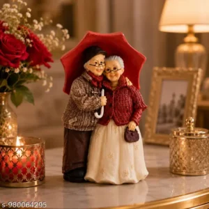 Premium Resin Old Couple under Umbrella Statue for Home Decor Romantic Grandpa Grandma Figurine Showpiece for Living Room Gifting