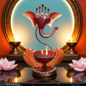 Ganpati Deepak Holder Ethnic Red Tea Light Stand For Diwali