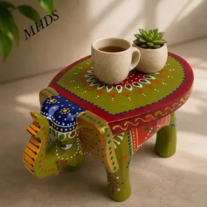 Colourful Handcrafted Wooden Elephant Stool Hathi Stool In Small Size Wooden Bajot Decorative Side Table Puja Chowki Indian