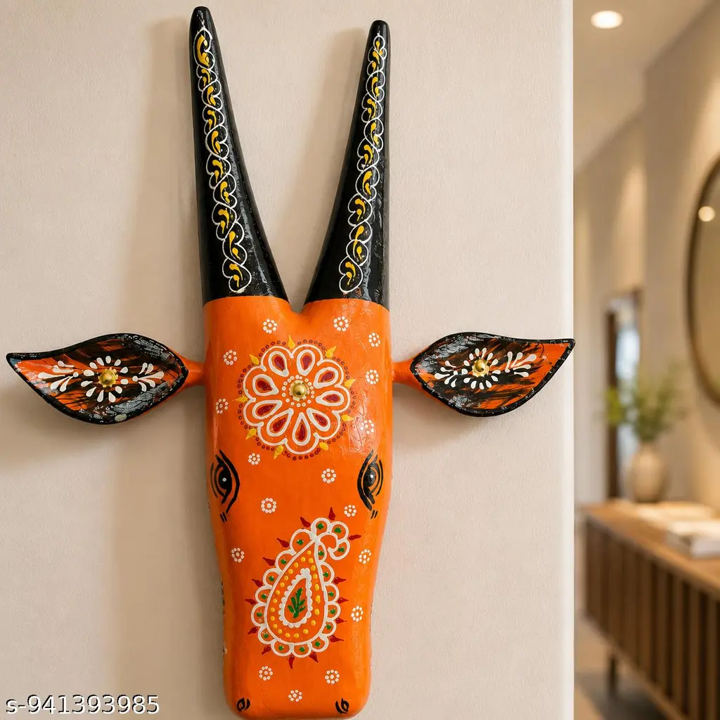 Multicolor Wooden Cow Face Wall Decor For Living Room